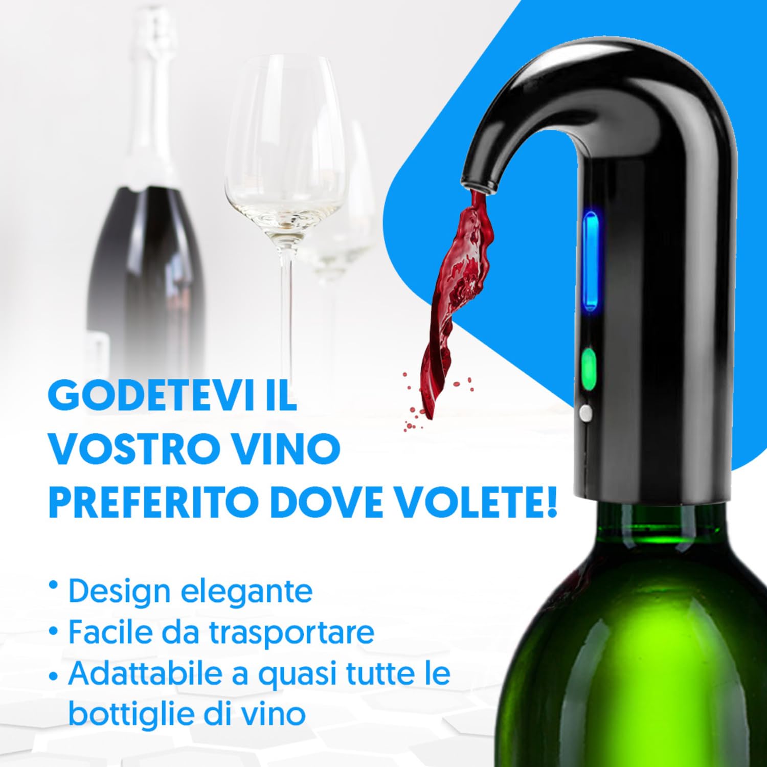NK decanter vino elettrico nero USB ricaricabile con filtro