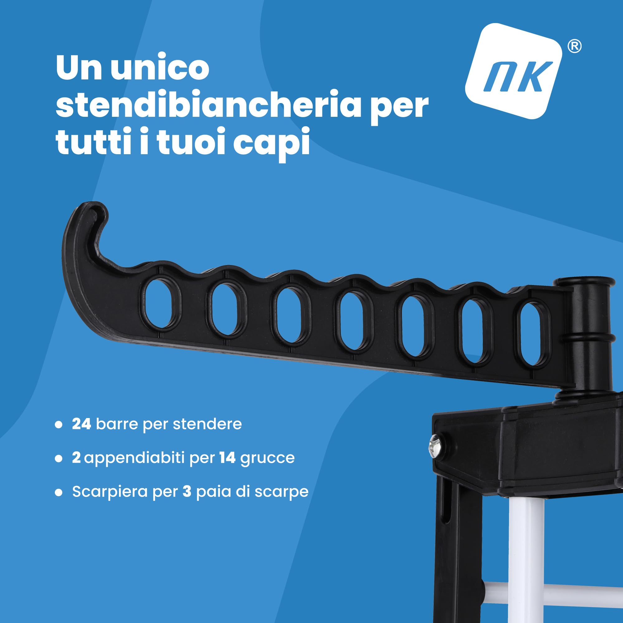 NK Stendino Verticale 4 Livelli Nero Bianco 19 m con Ruote