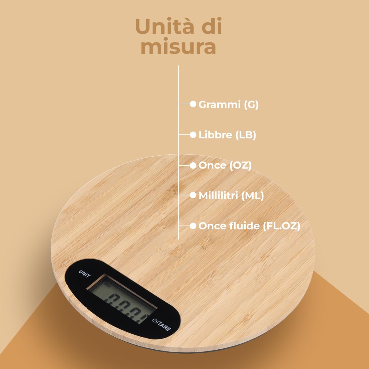NK Bilancia Cucina Digitale Bambù 5 Kg LCD Rotonda