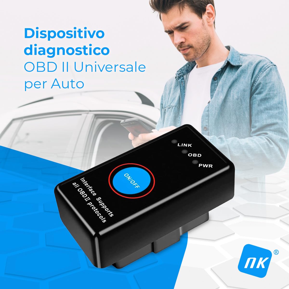 NK Automobile lettore OBD2 Bluetooth 4.0 con interruttore ON/OFF