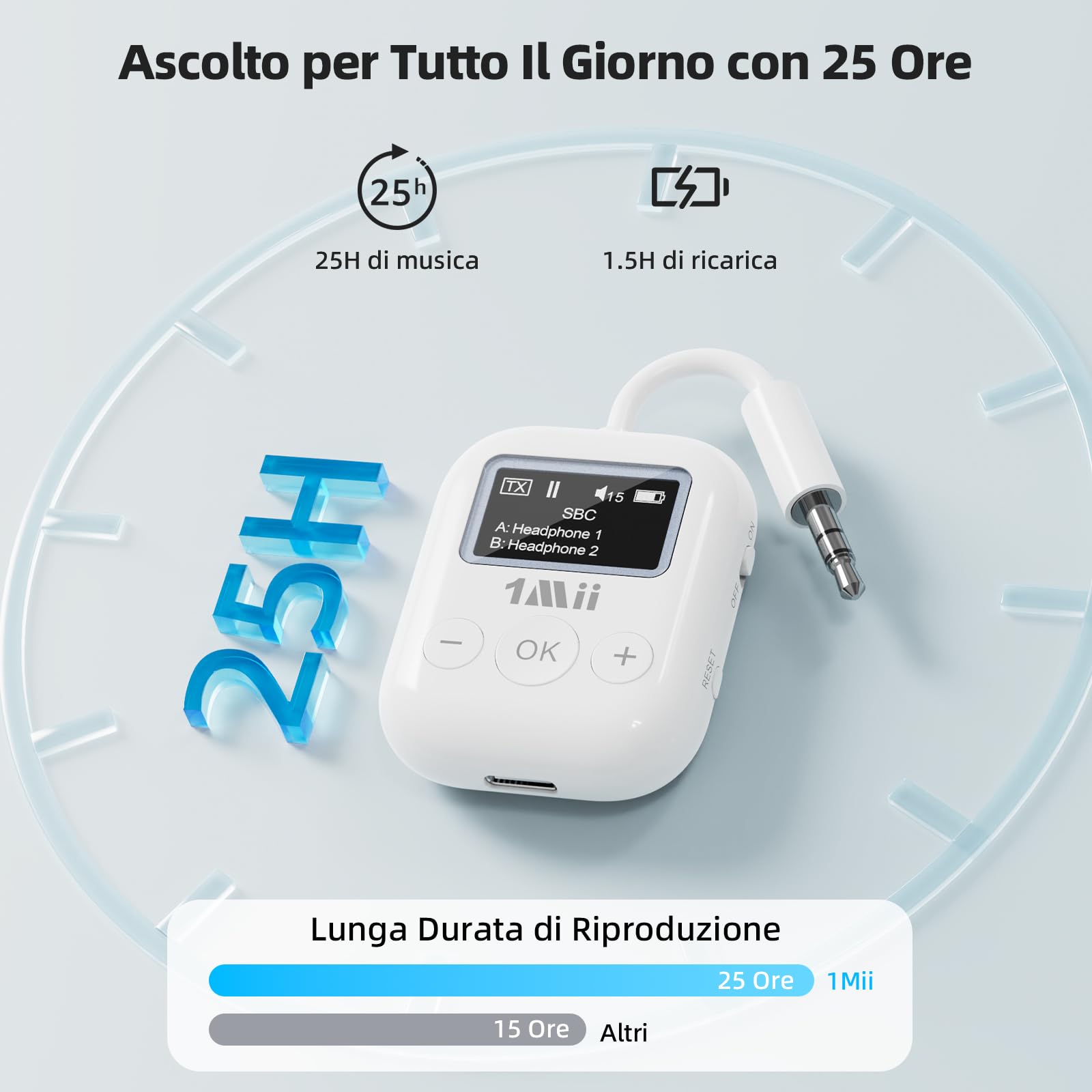 1Mii Bluetooth Transmitter SafeFly Min TV AUX aptX 25h