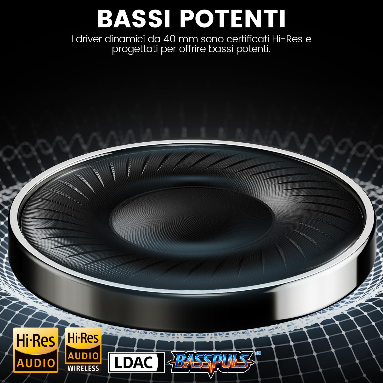 1Mii Y8+ Cuffie Bluetooth Over-Ear Nero ANC LDAC