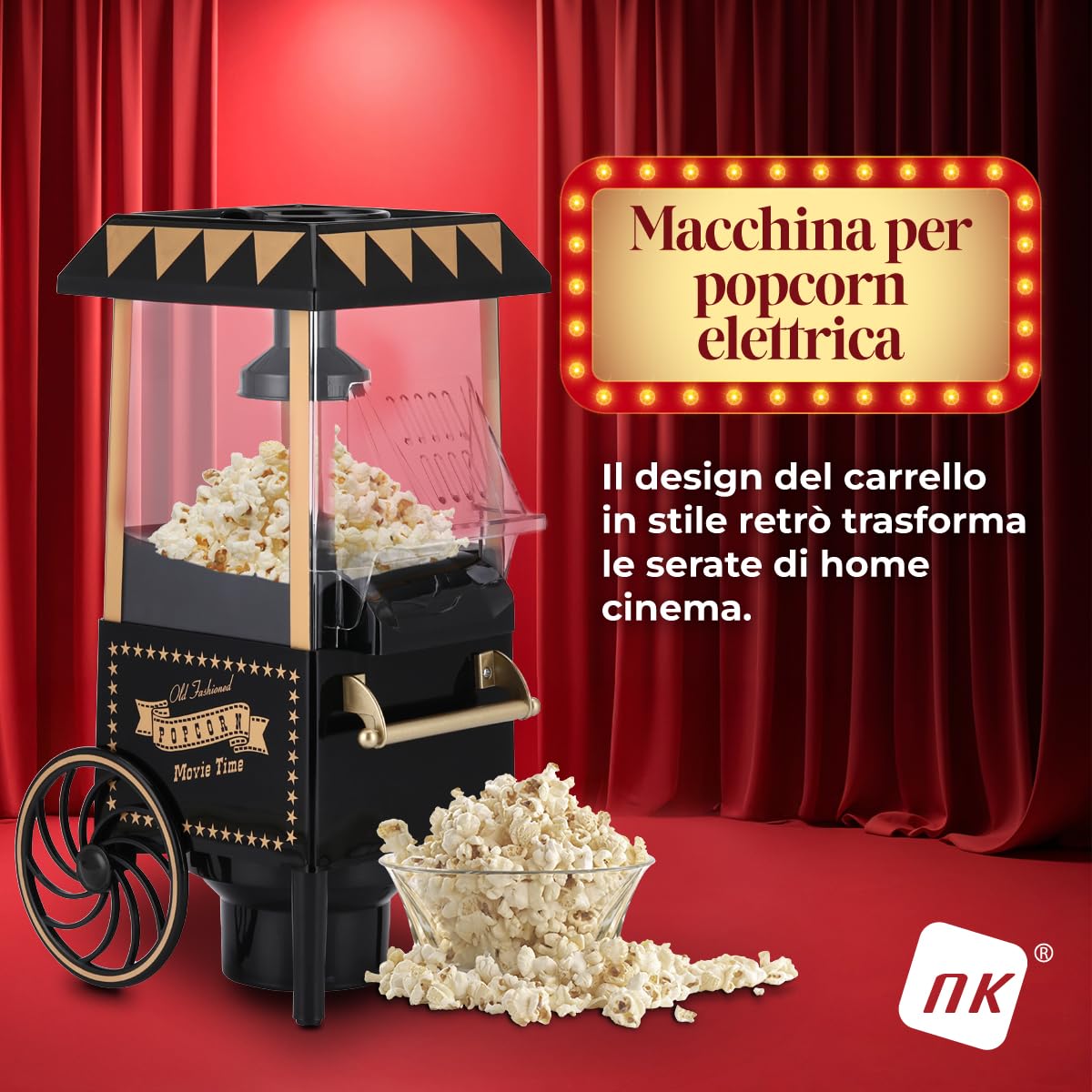 NK Macchina Popcorn Aria Calda 1200W Nero 0,3L