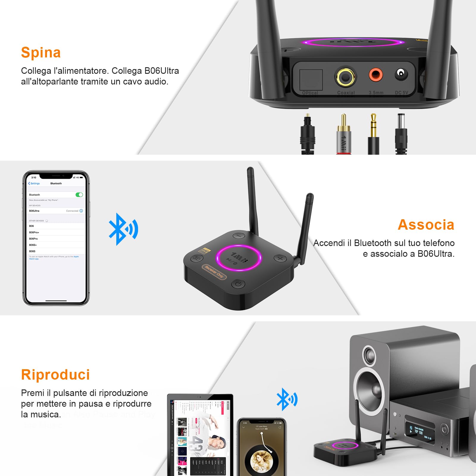1Mii B06Ultra Ricevitore Bluetooth 5.3 LDAC HiFi AUX