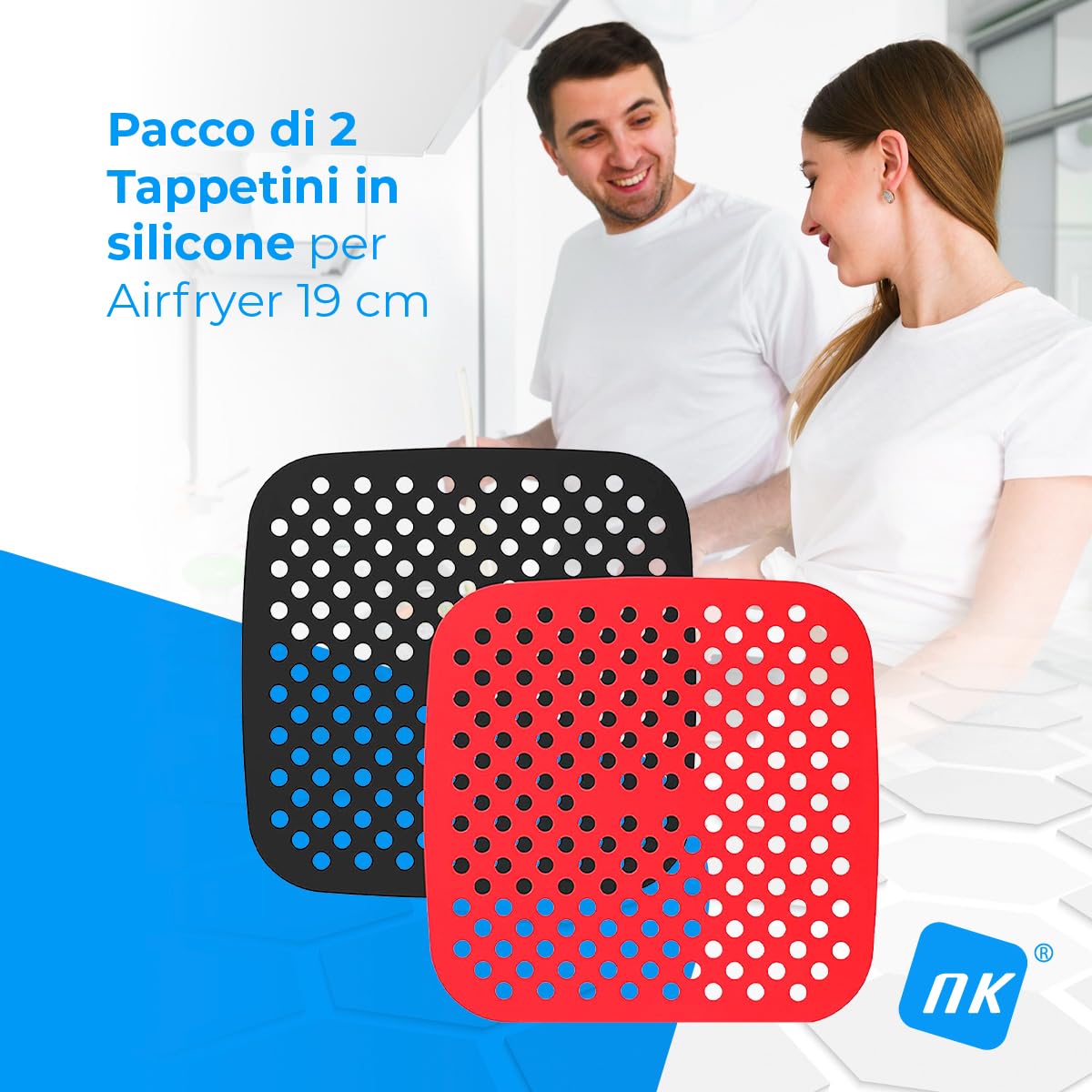 NK tappetino friggitrice ad aria quadrato 19cm 2x silicone