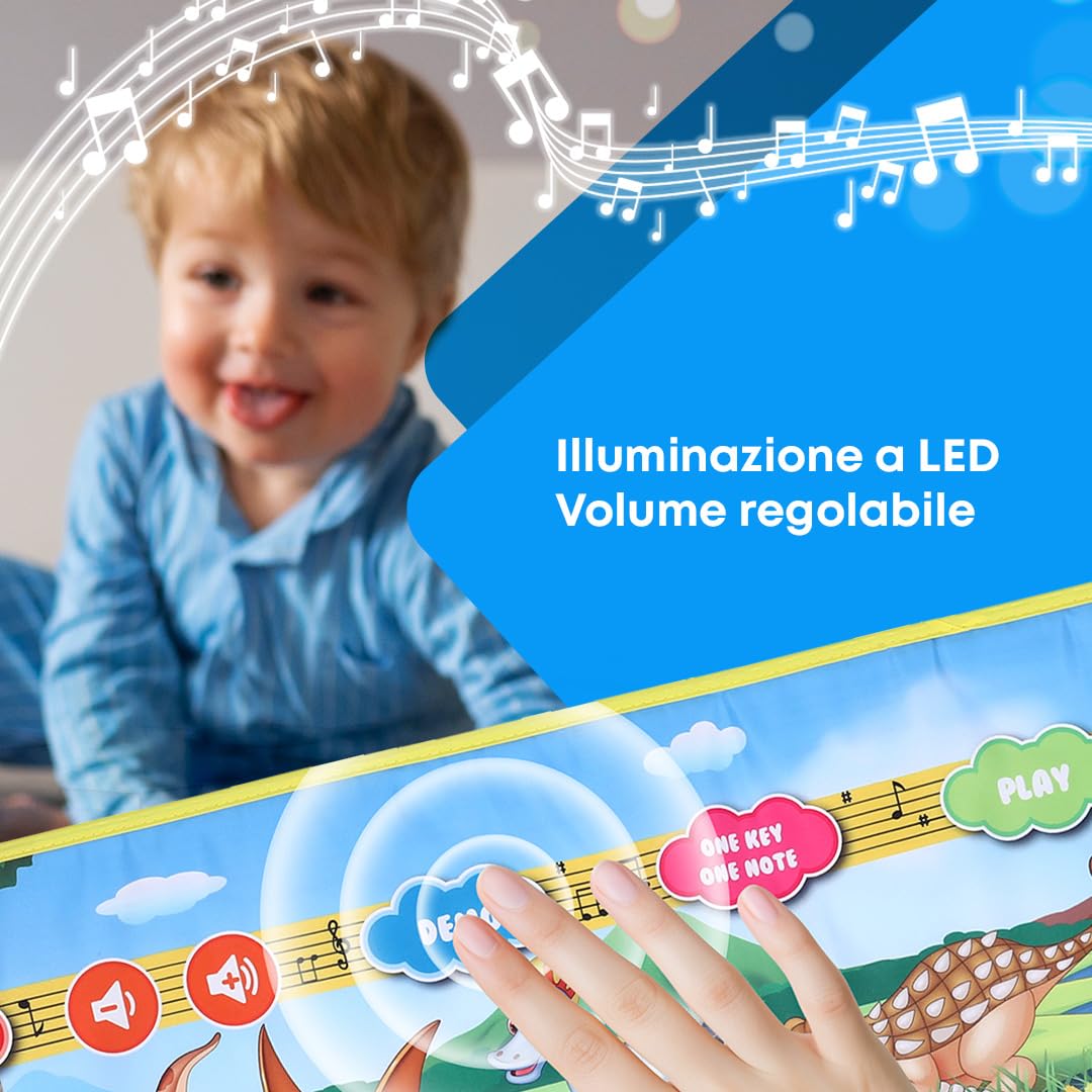 NK Tappeto Musicale Dinosauri LED 110x36cm Record 8 Suoni
