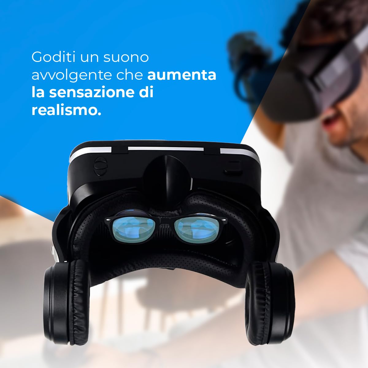 NK occhiali VR smartphone 4,7-6,53" neri con cuffie 360°