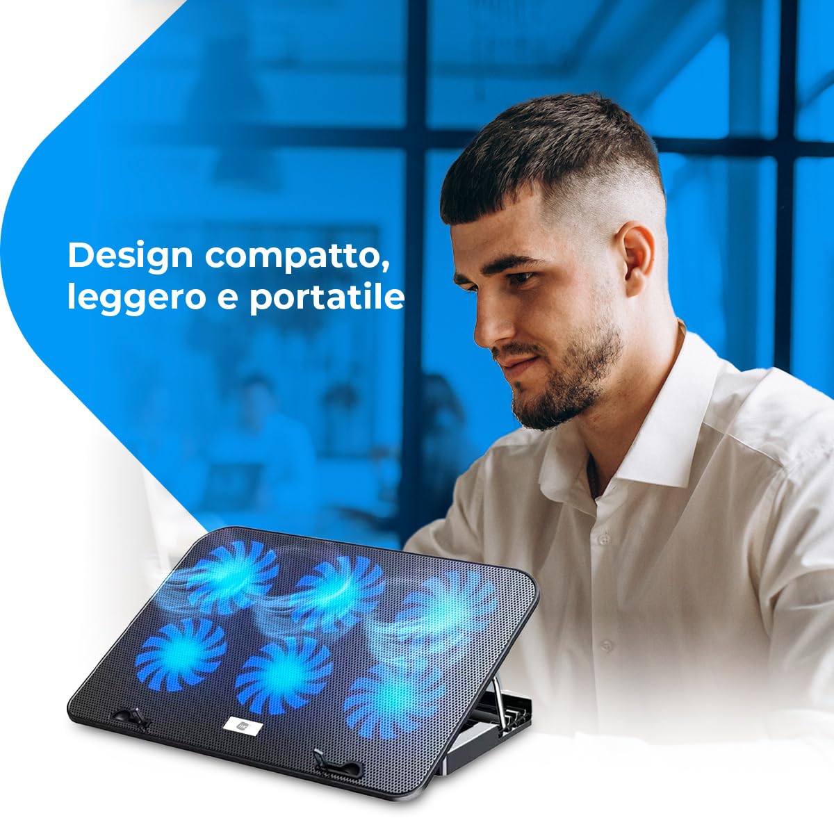 NK PC e Giochi Base Raffreddamento Laptop 6 Ventole LED Blu Nero