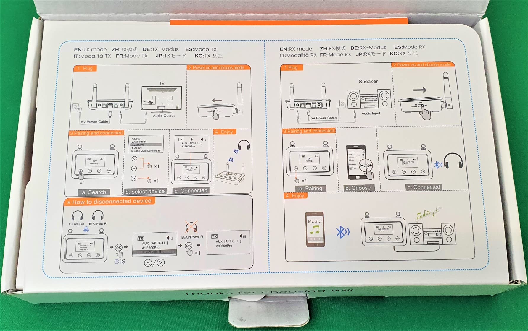 1Mii B03+ Trasmettitore Ricevitore Bluetooth aptX Schermo