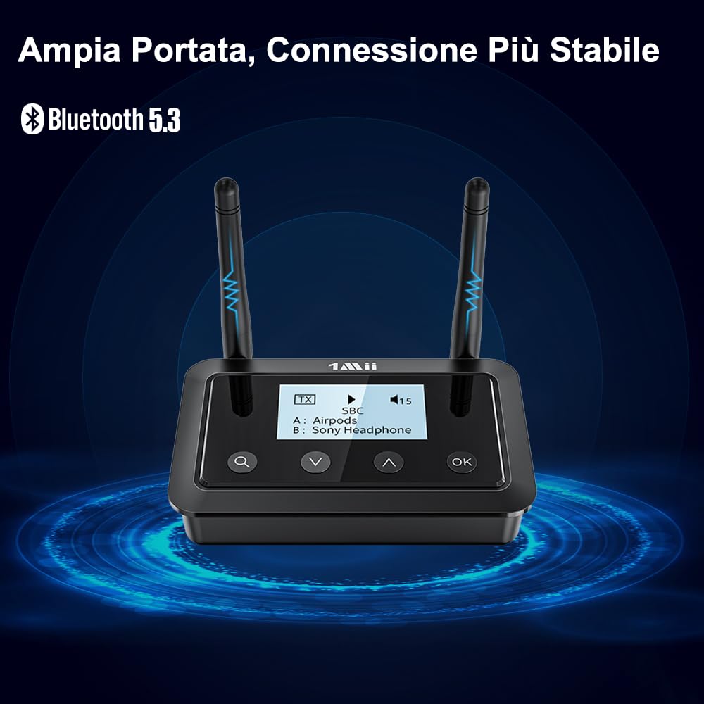 1Mii B03+ Trasmettitore Ricevitore Bluetooth aptX Schermo