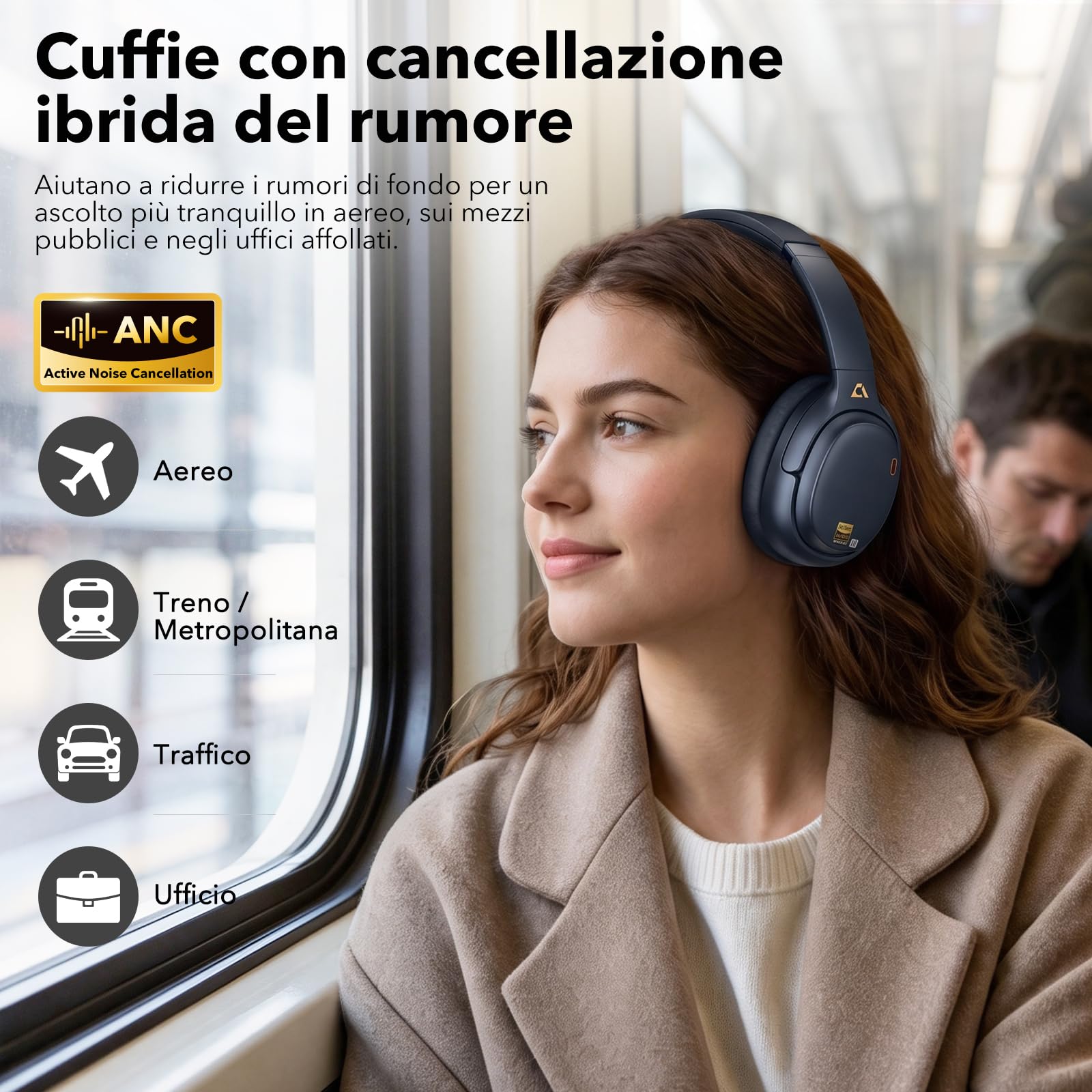 1Mii E700 Cuffie Bluetooth Over-Ear ANC Blu 75 Ore