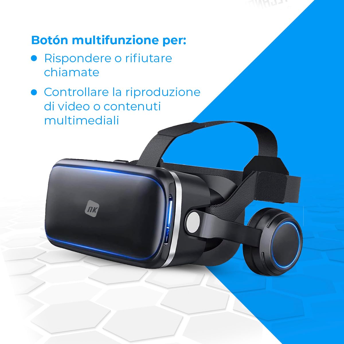 NK occhiali VR smartphone 4,7-6,53" neri con cuffie 360°