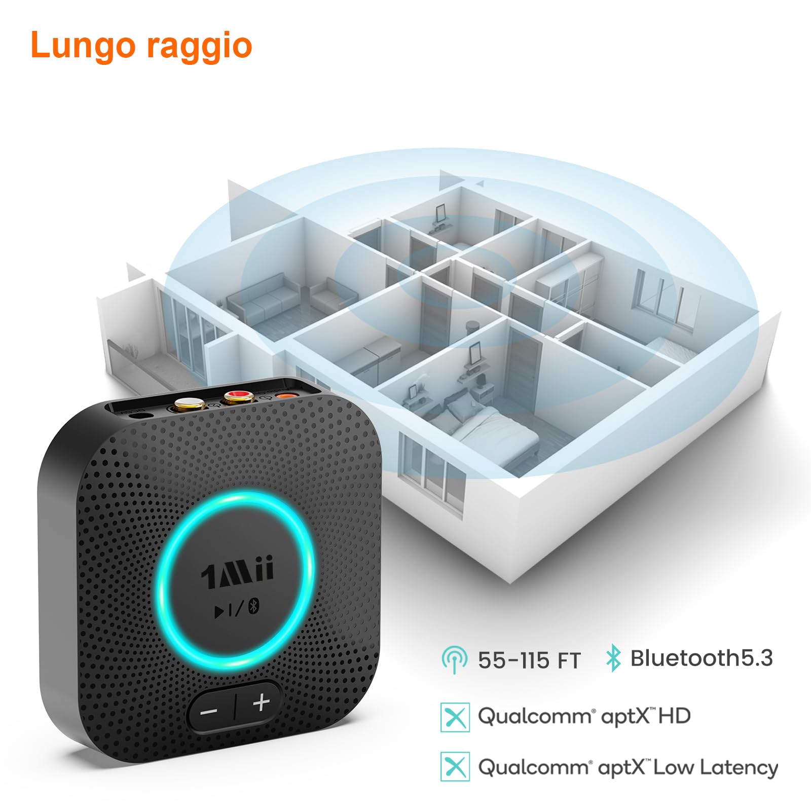 1Mii B06S Ricevitore Bluetooth 5.3 aptX HD RCA AUX