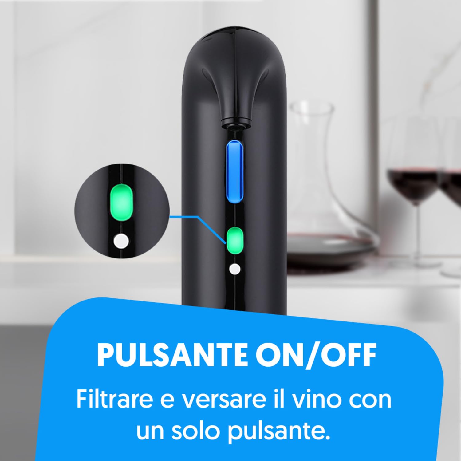 NK decanter vino elettrico nero USB ricaricabile con filtro