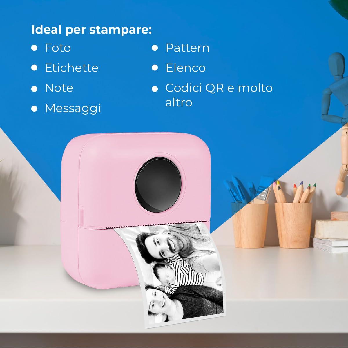 NK Stampante Fotografica Portatile Termica Rosa Bluetooth