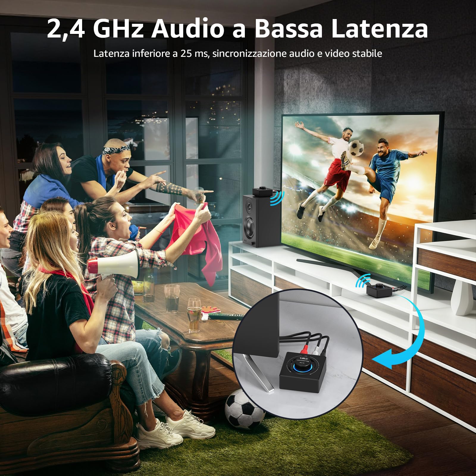 1Mii 2.4G Trasmettitore Ricevitore Audio Wireless 1TX+1RX Bassa Latenza