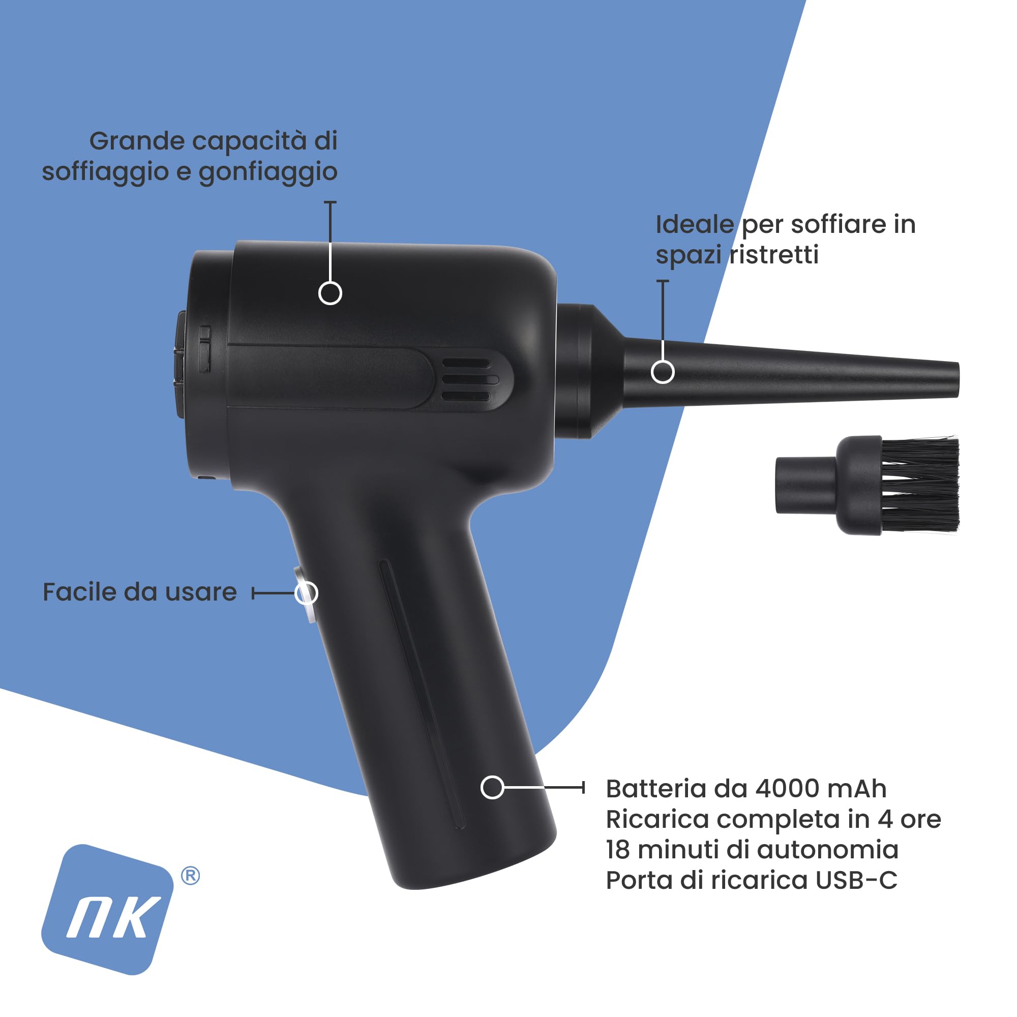 NK Aspirapolvere Portatile Senza Fili 3in1 HEPA Auto
