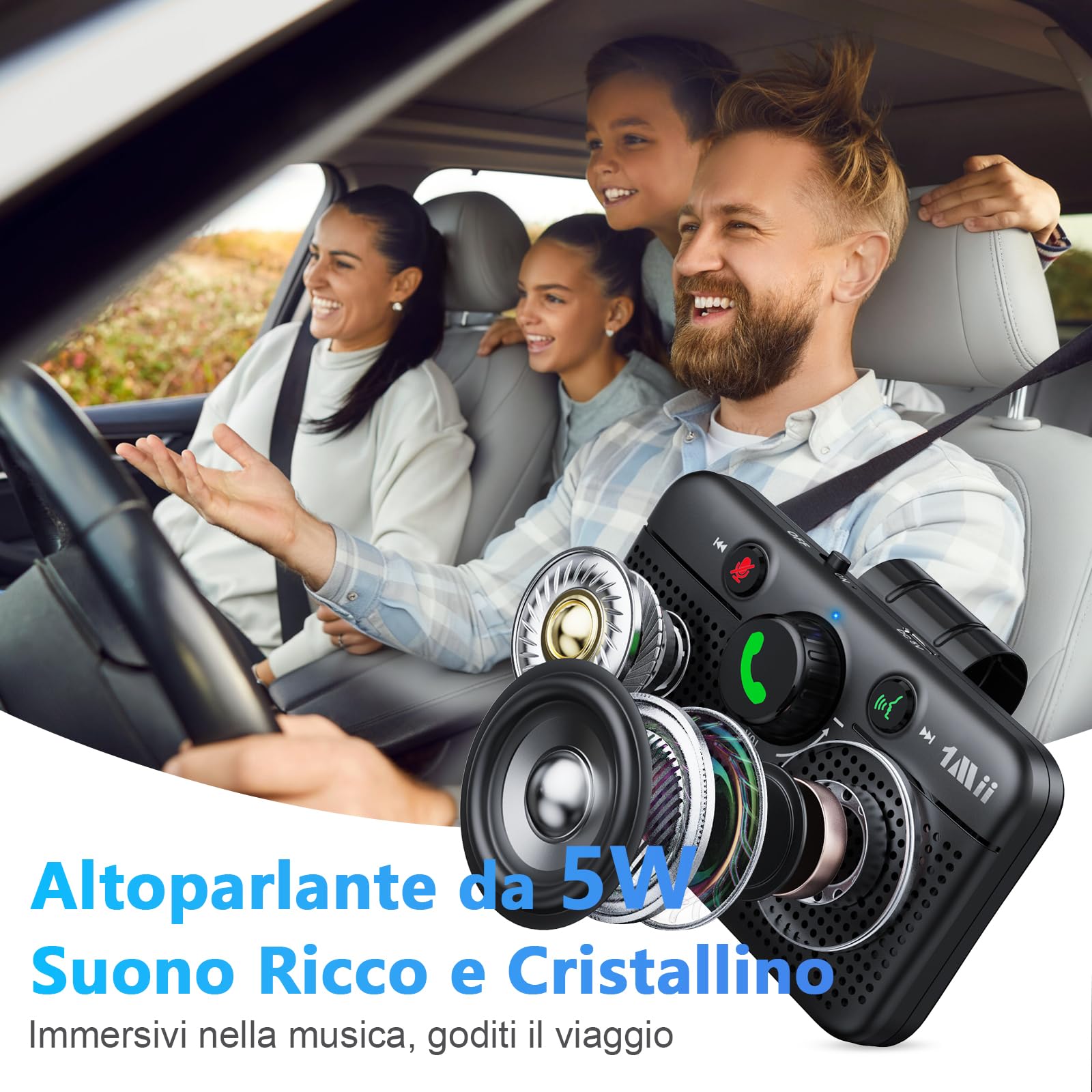 1Mii CarEcho MK02 Vivavoce Auto Bluetooth 5W 35 Ore