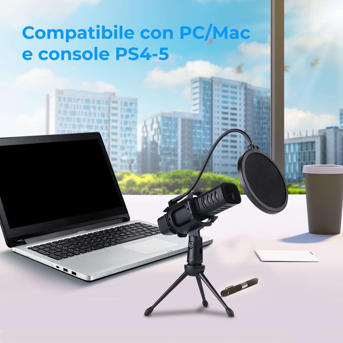 NK Microfono USB a Condensatore con Treppiede e Antipop