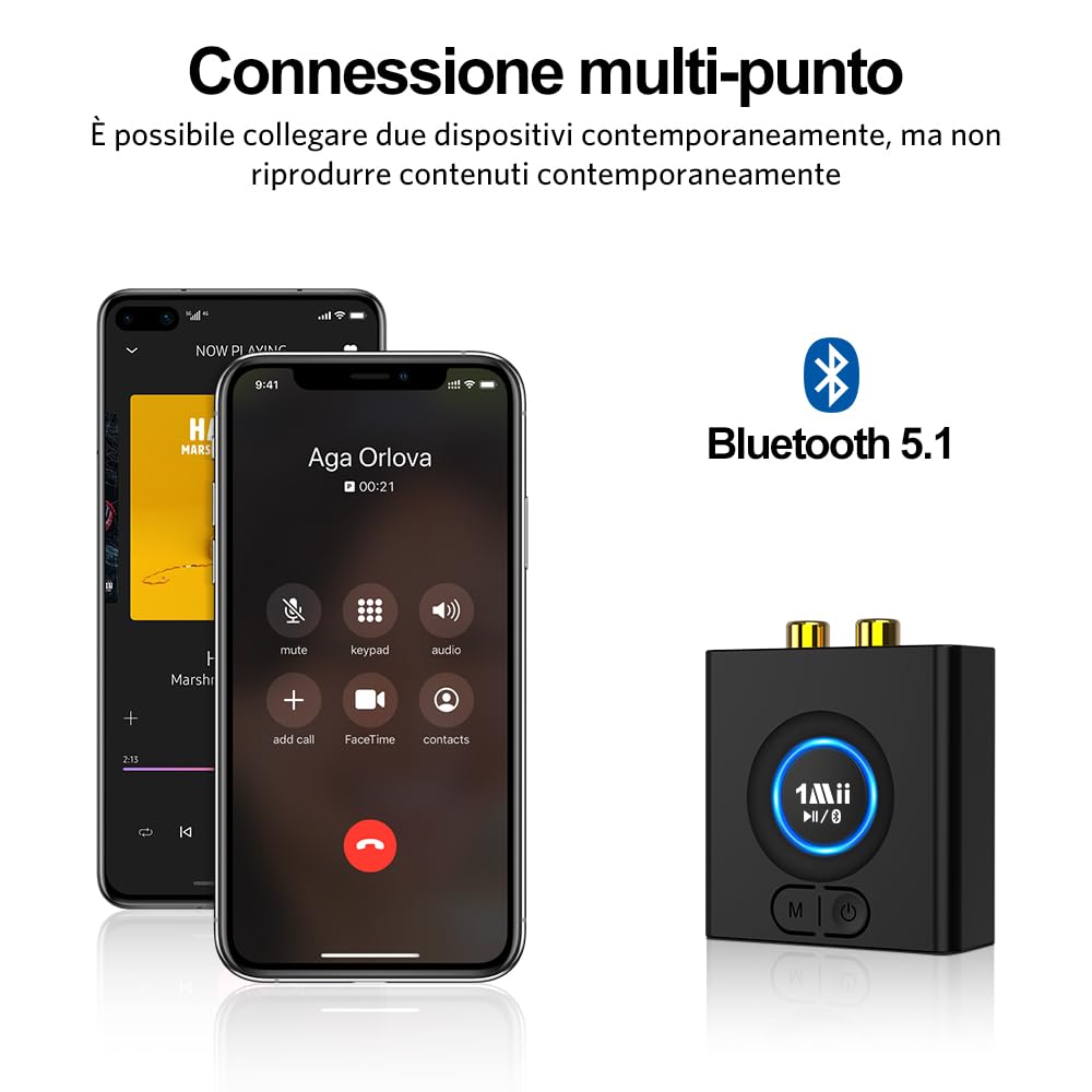 1Mii ML200 Ricevitore Bluetooth Batteria 12 Ore Bassi