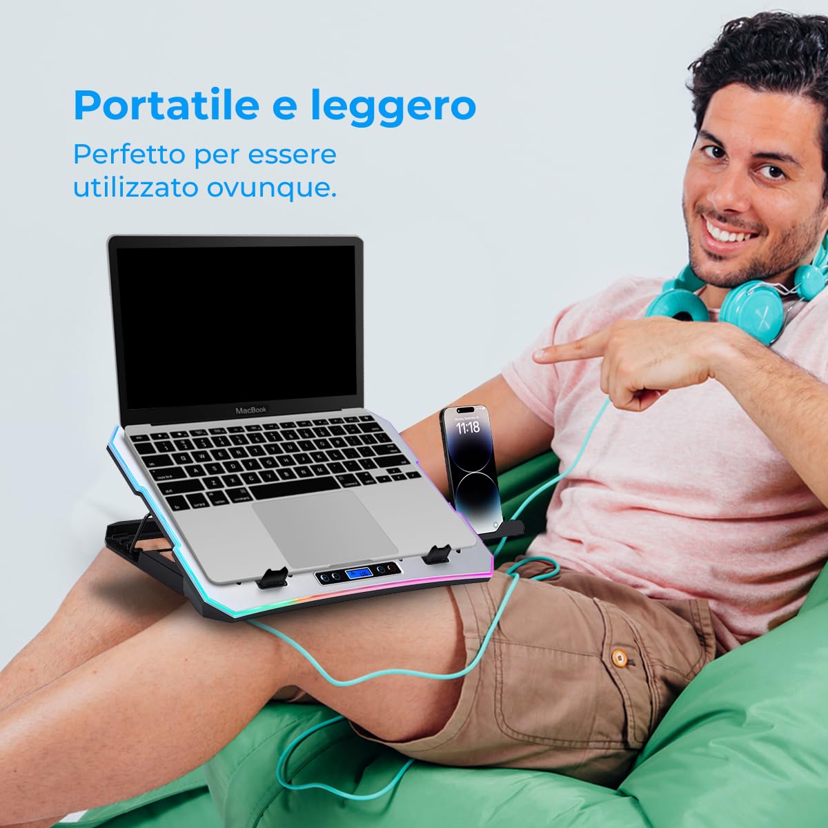NK PC e Giochi Base Raffreddamento 17" 6 Ventole RGB Bianca