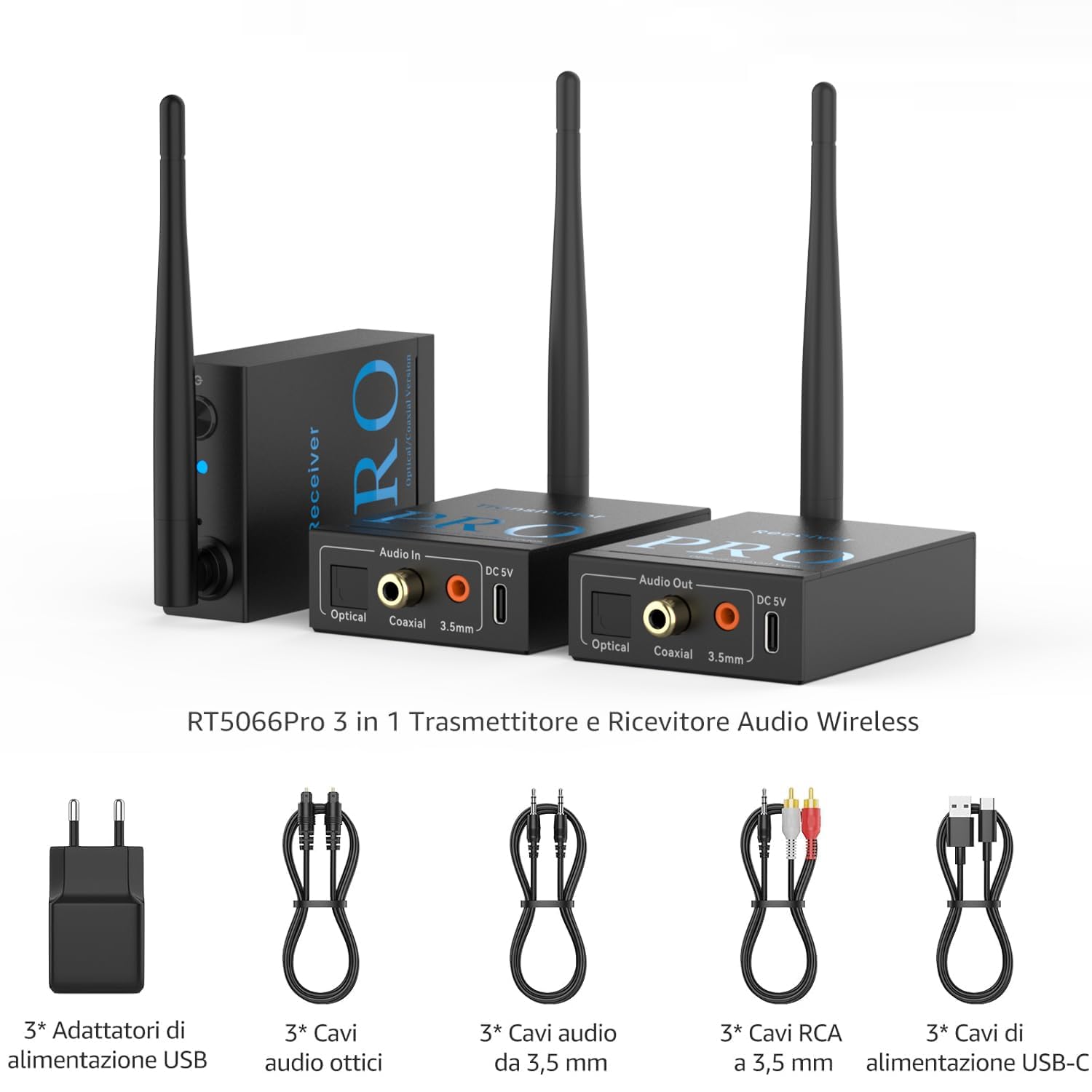 1Mii Set Audio Wireless 2.4G 1TX+2RX 100m RCA