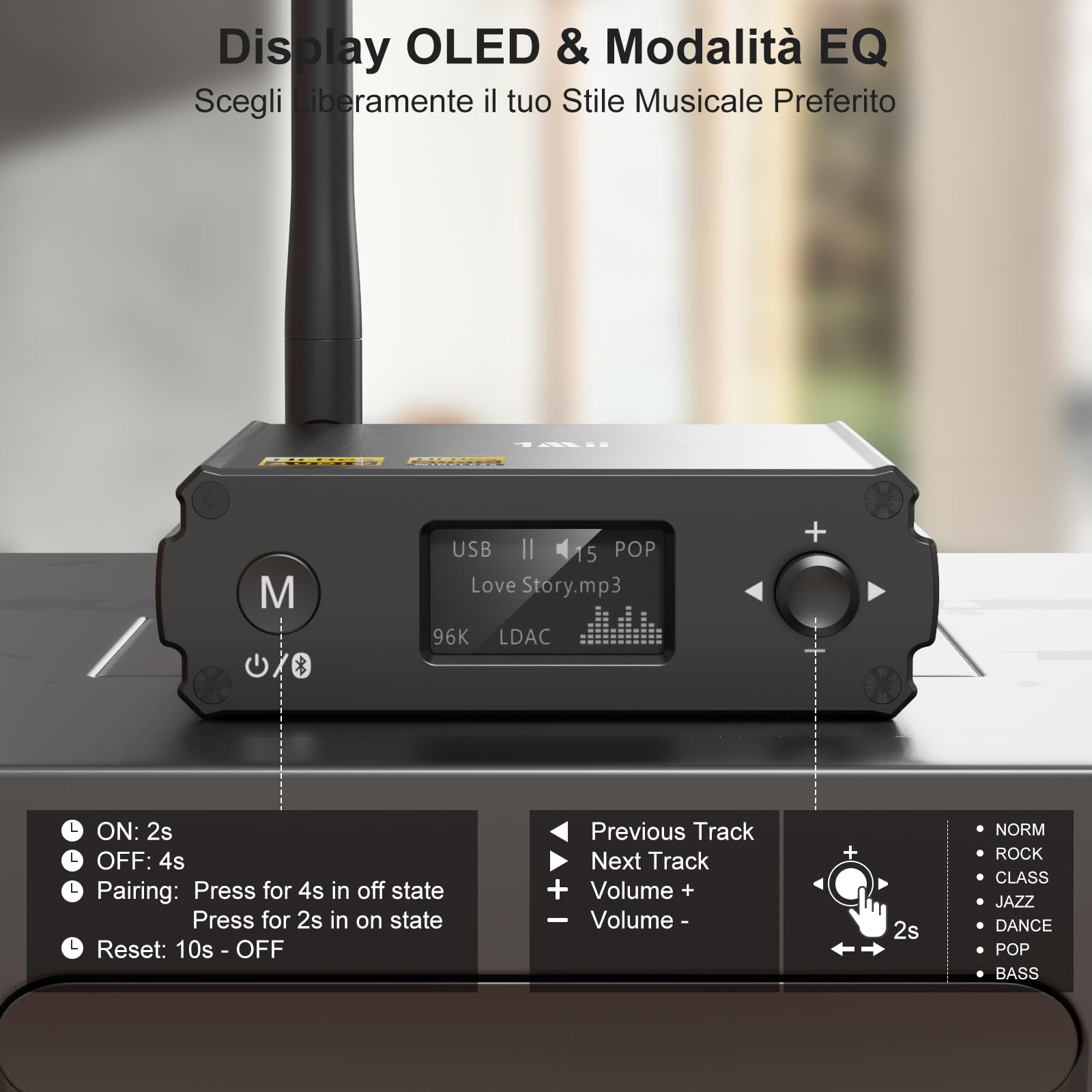 1Mii DS220 Ricevitore Bluetooth HiFi DAC LDAC Ottico RCA OLED