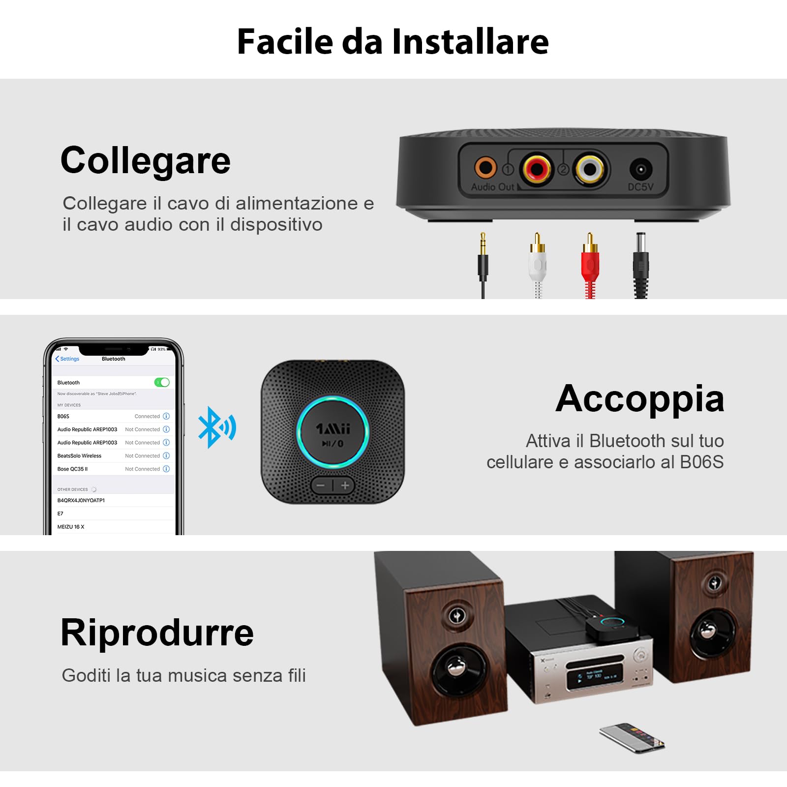 1Mii B06S Ricevitore Bluetooth 5.3 aptX HD RCA AUX
