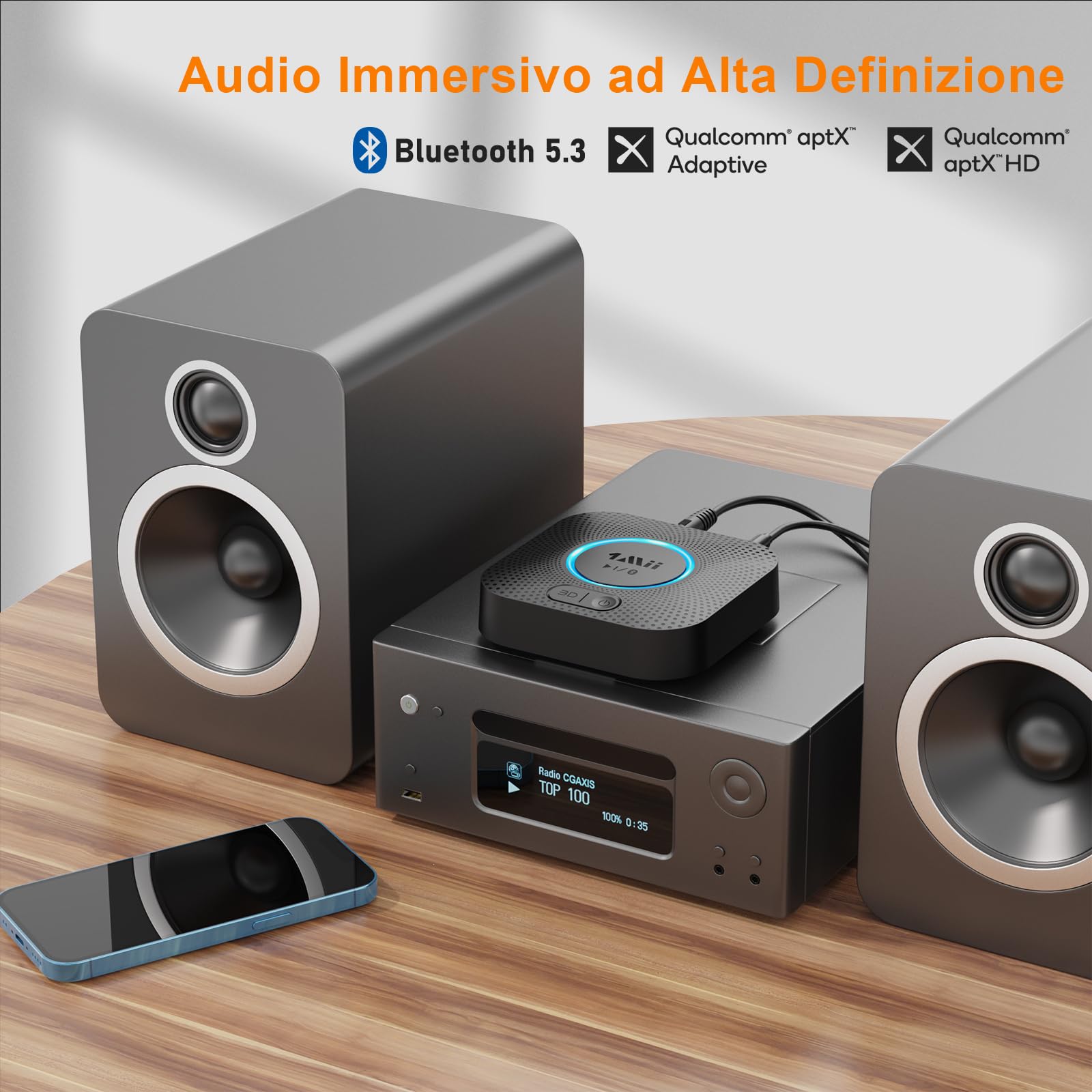 1Mii Bluetooth Receiver B06+ Ricevitore aptX HD RCA 50m