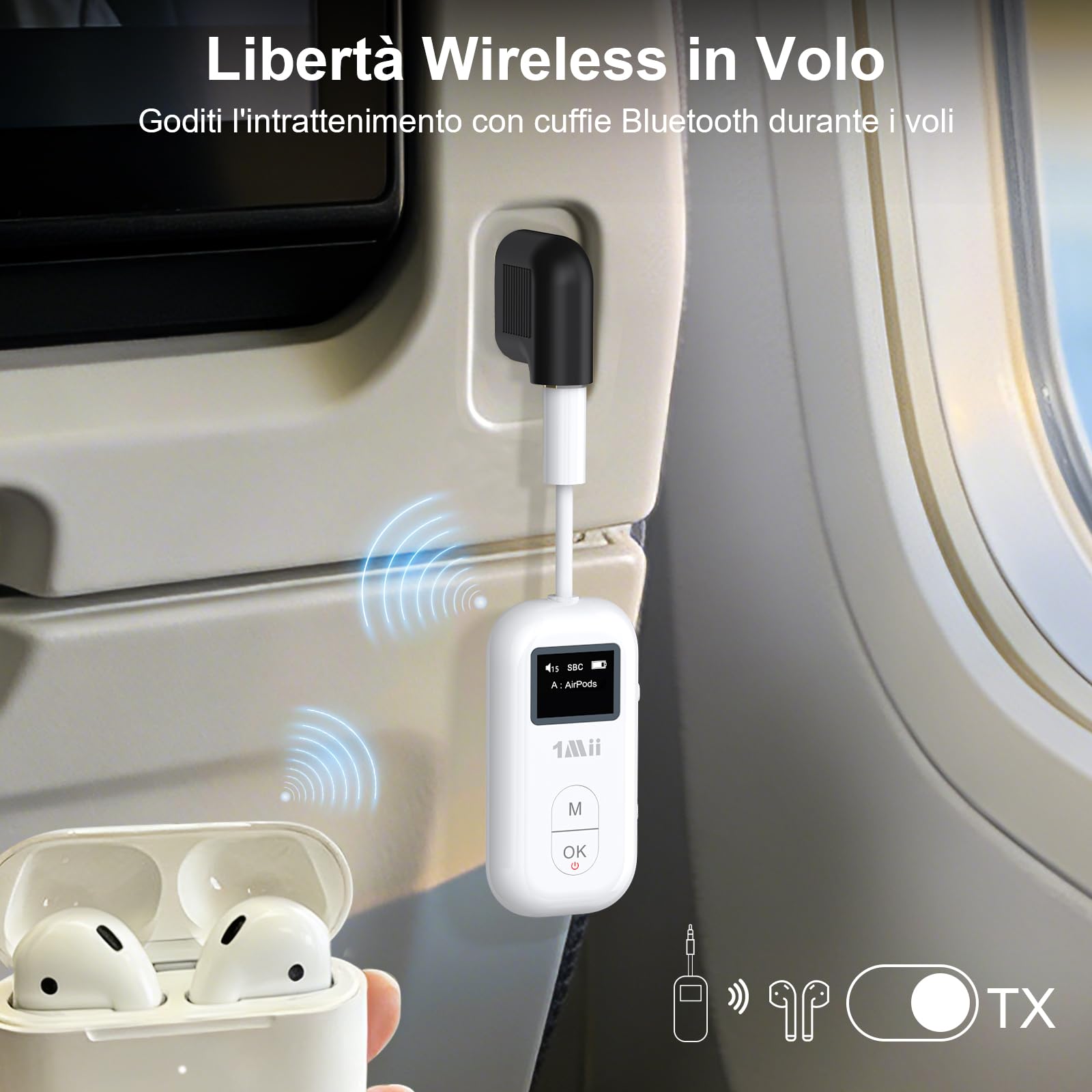 1Mii SafeFly Pro Trasmettitore Ricevitore Bluetooth Aereo