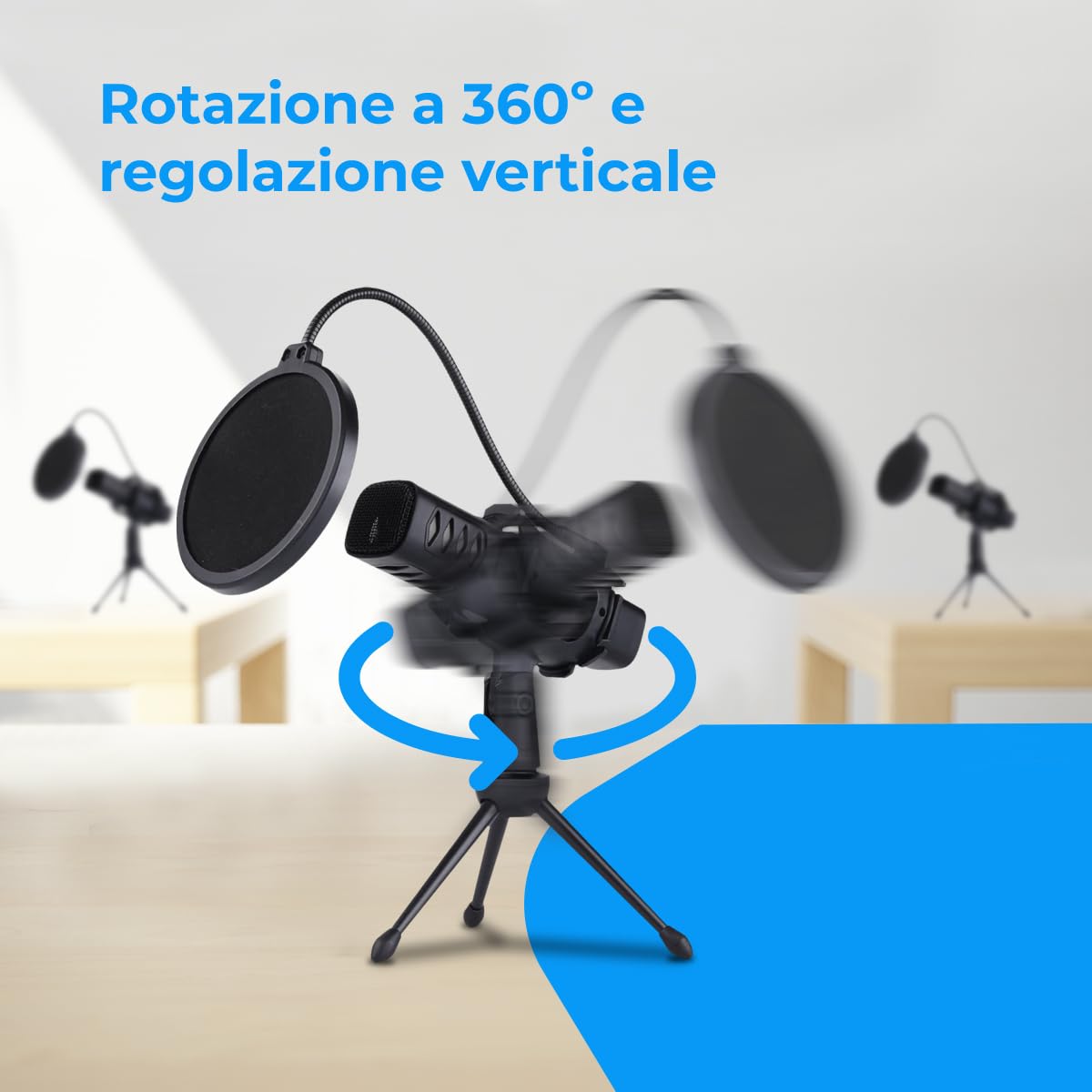 NK Microfono USB a Condensatore con Treppiede e Antipop