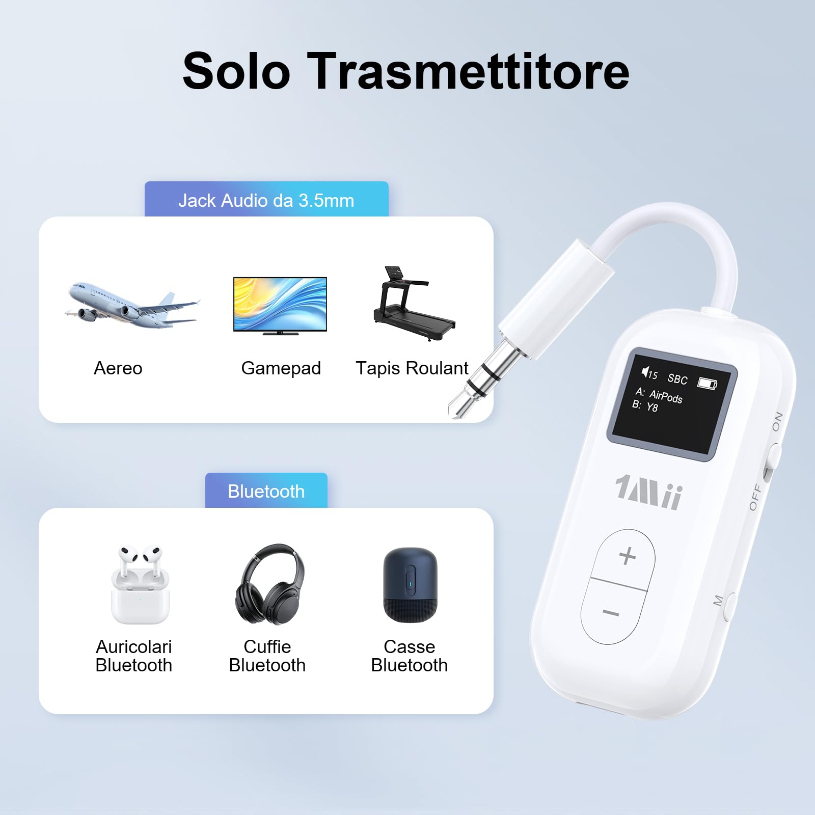 1Mii Bluetooth Transmitter SafeFly Dual Aereo 2 Cuffie 25h