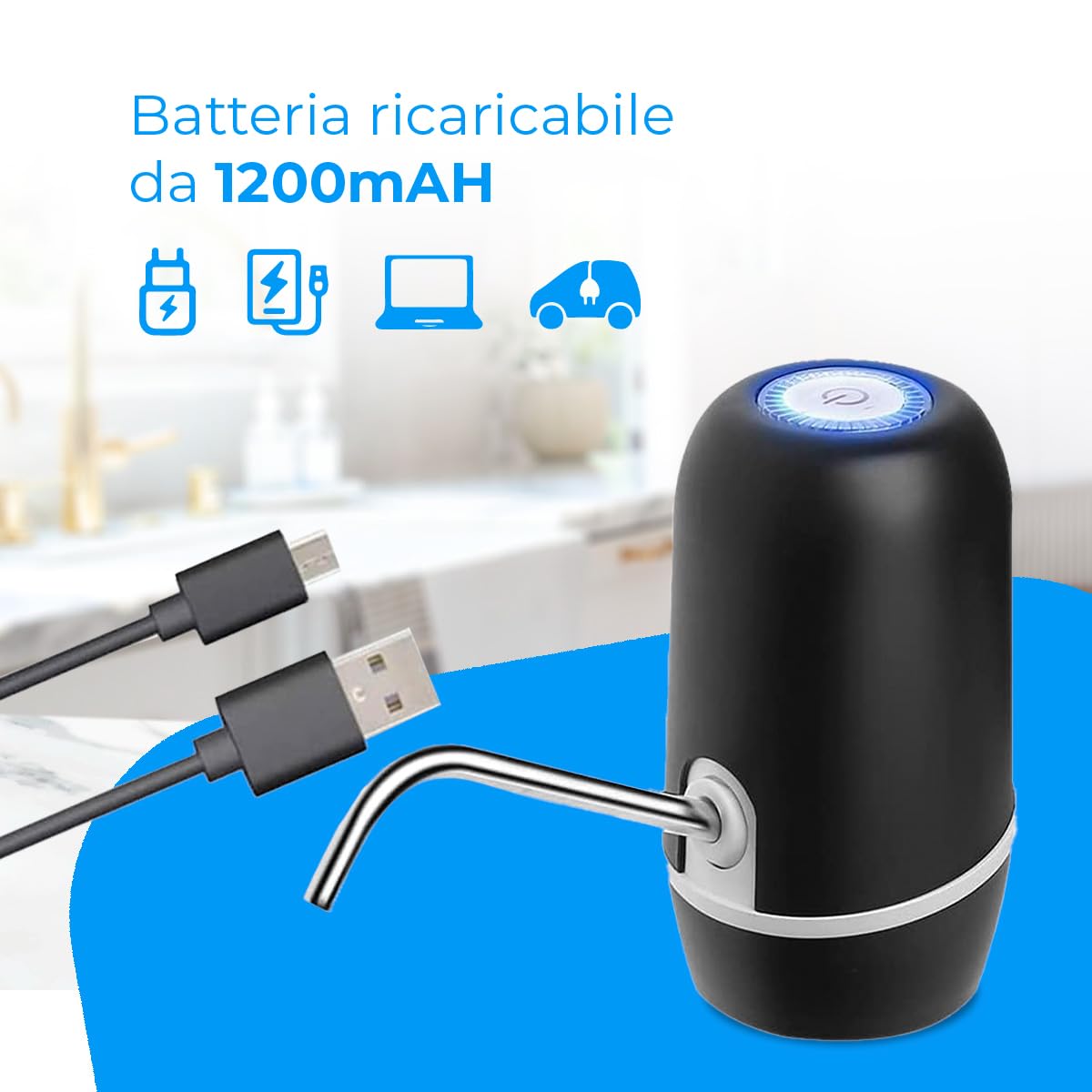 NK dispenser acqua automatico USB nero 1200 mAh