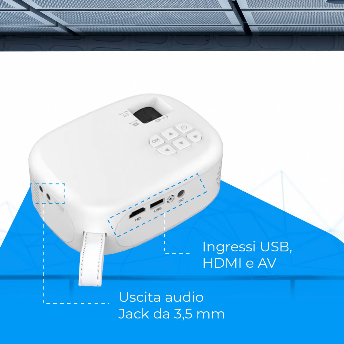 NK PC e Giochi Mini Proiettore 1080P 6500 Lumen Bianco