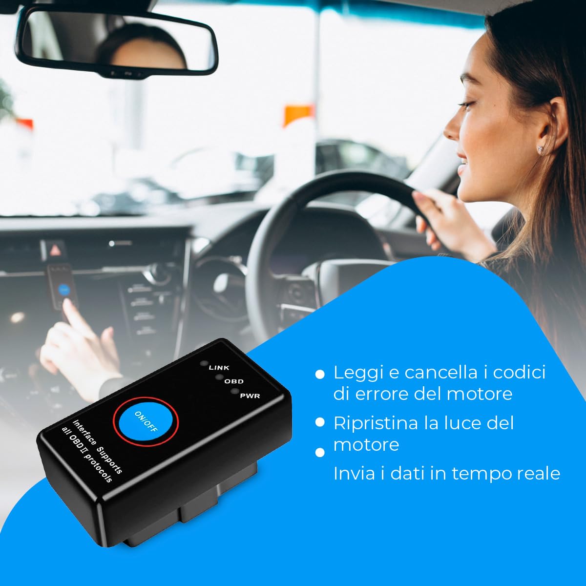 NK Automobile lettore OBD2 Bluetooth 4.0 con interruttore ON/OFF