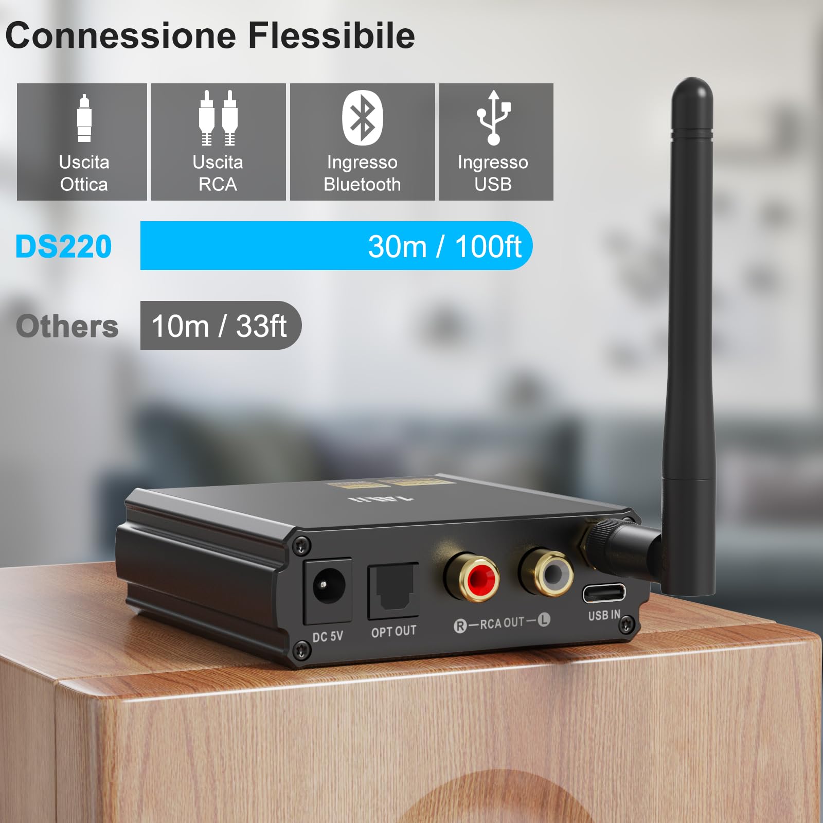 1Mii DS220 Ricevitore Bluetooth HiFi DAC LDAC Ottico RCA OLED
