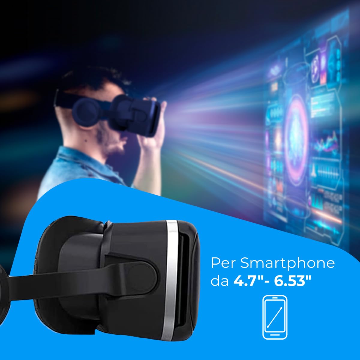 NK occhiali VR smartphone 4,7-6,53" neri con cuffie 360°
