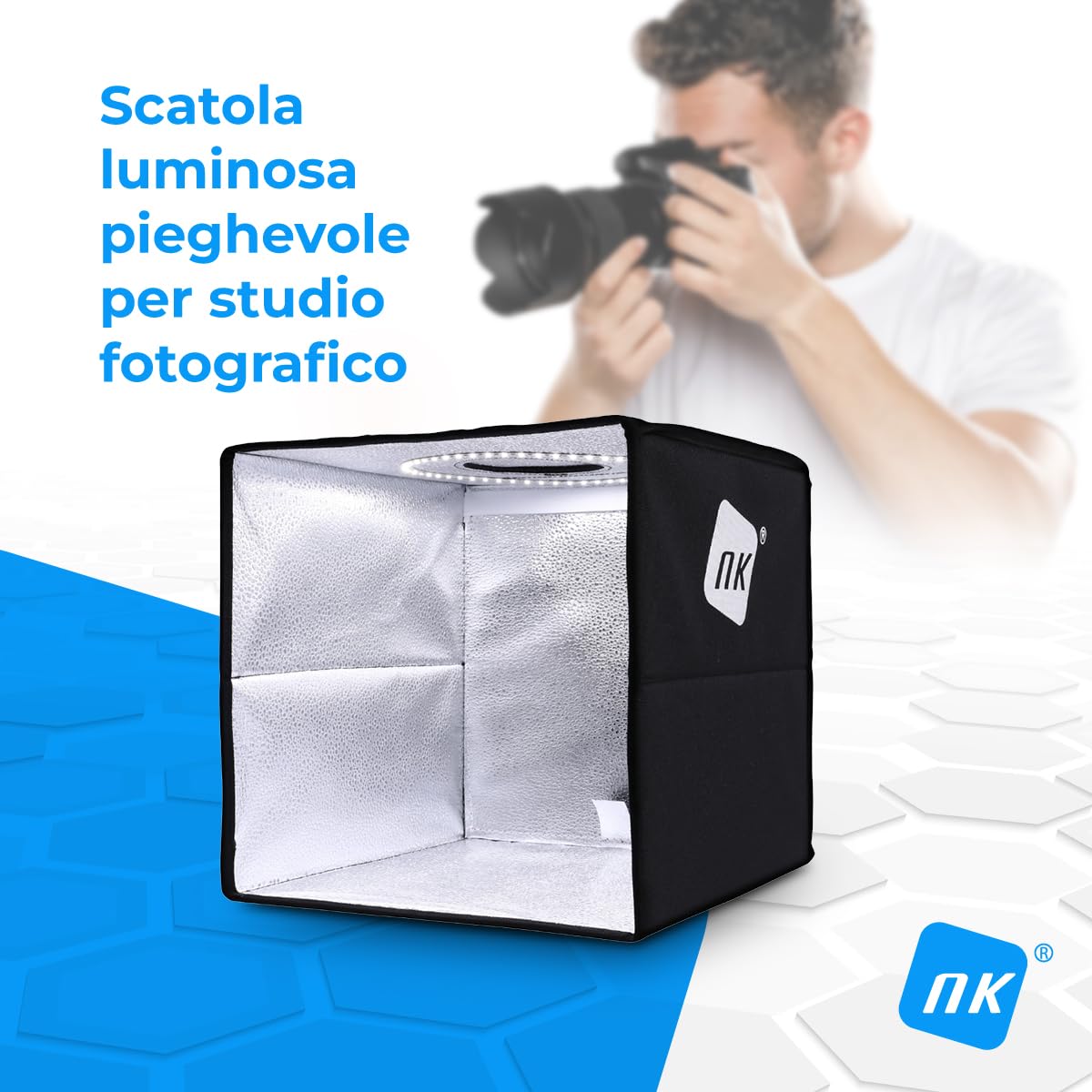 NK Box Fotografico 60x60cm LED 160 con 3 sfondi