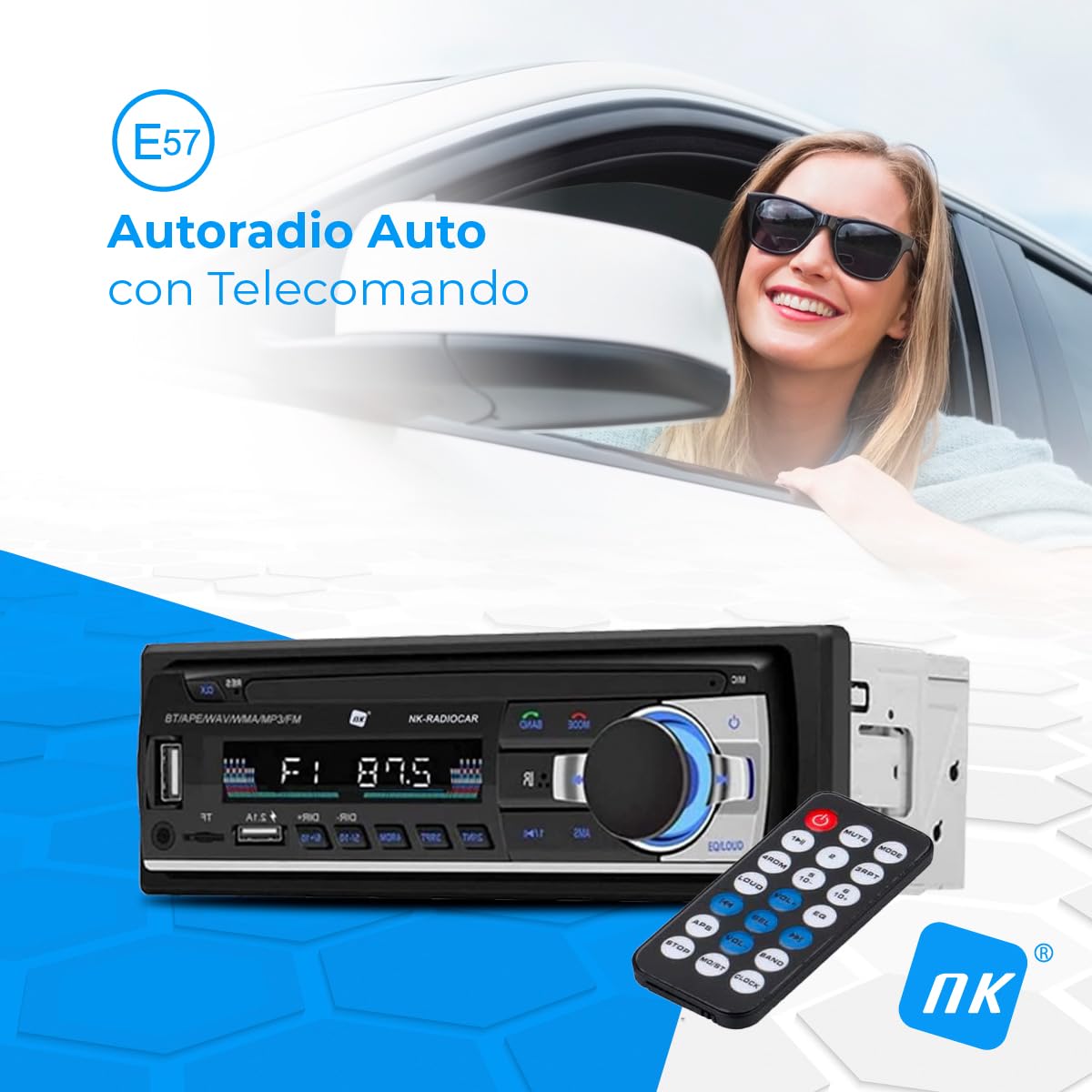 NK Radiocare Autoradio Bluetooth 1 DIN 4x40W