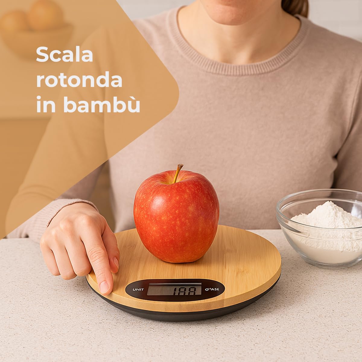 NK Bilancia Cucina Digitale Bambù 5 Kg LCD Rotonda