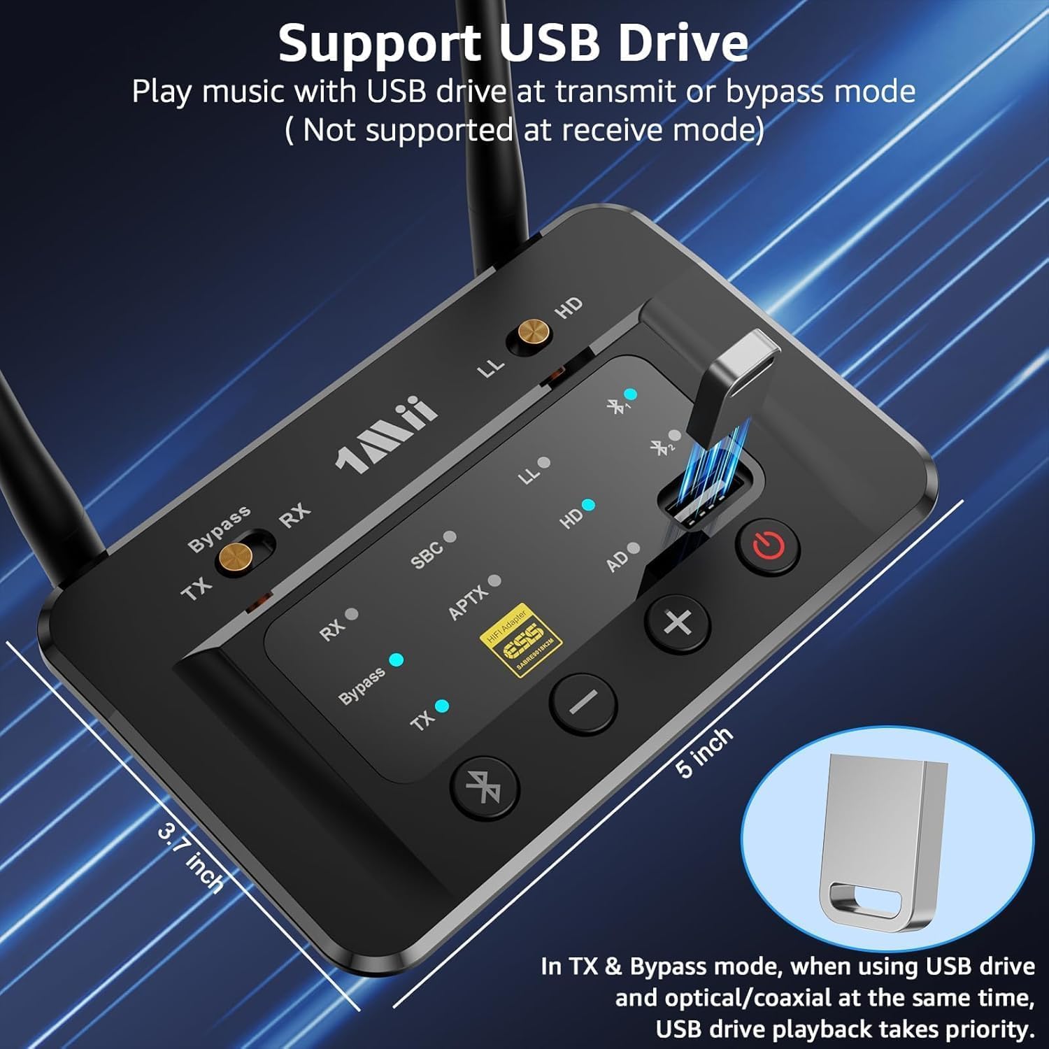 1Mii B03S Trasmettitore Ricevitore Bluetooth 5.3 aptX TV