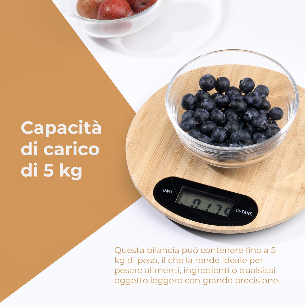 NK Bilancia Cucina Digitale Bambù 5 Kg LCD Rotonda