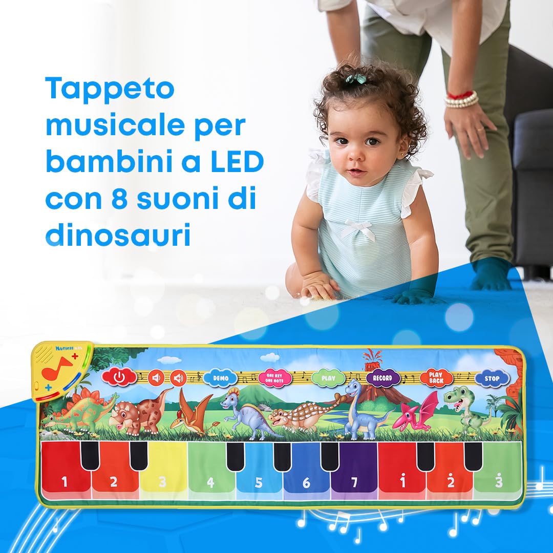 NK Tappeto Musicale Dinosauri LED 110x36cm Record 8 Suoni