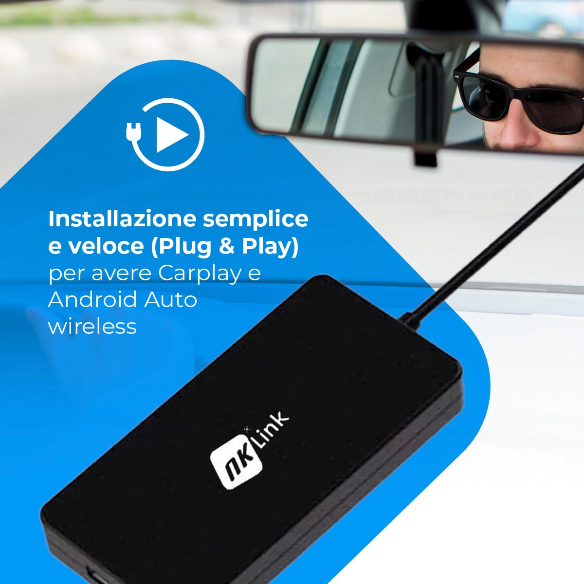 NK NK-LINKAND adattatore wireless CarPlay Android Auto blu