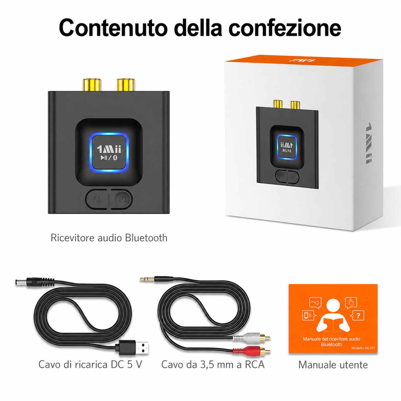 1Mii ML201 Ricevitore Bluetooth 6.0 AUX RCA 12 Ore