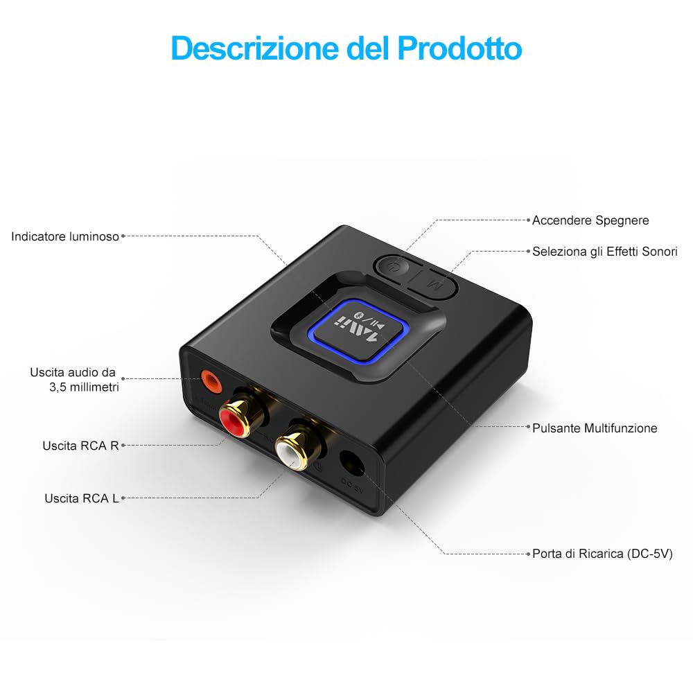 1Mii ML201 ricevitore Bluetooth 5.1 RCA AUX bassi
