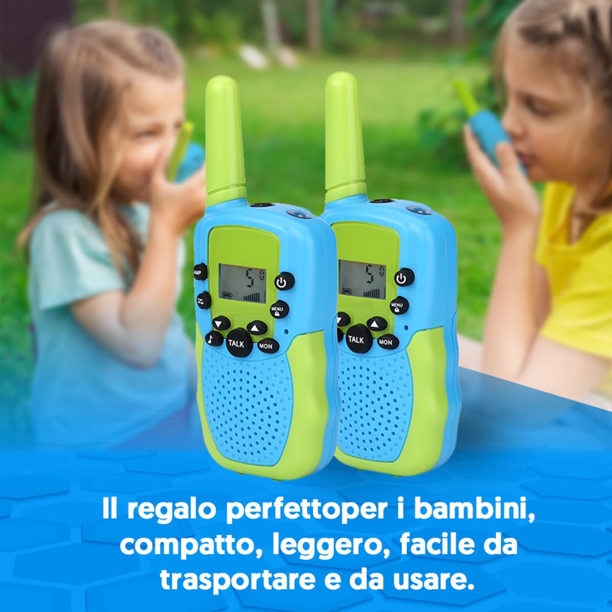 NK walkie-talkie bambini blu/verde 22 canali 3 km torcia
