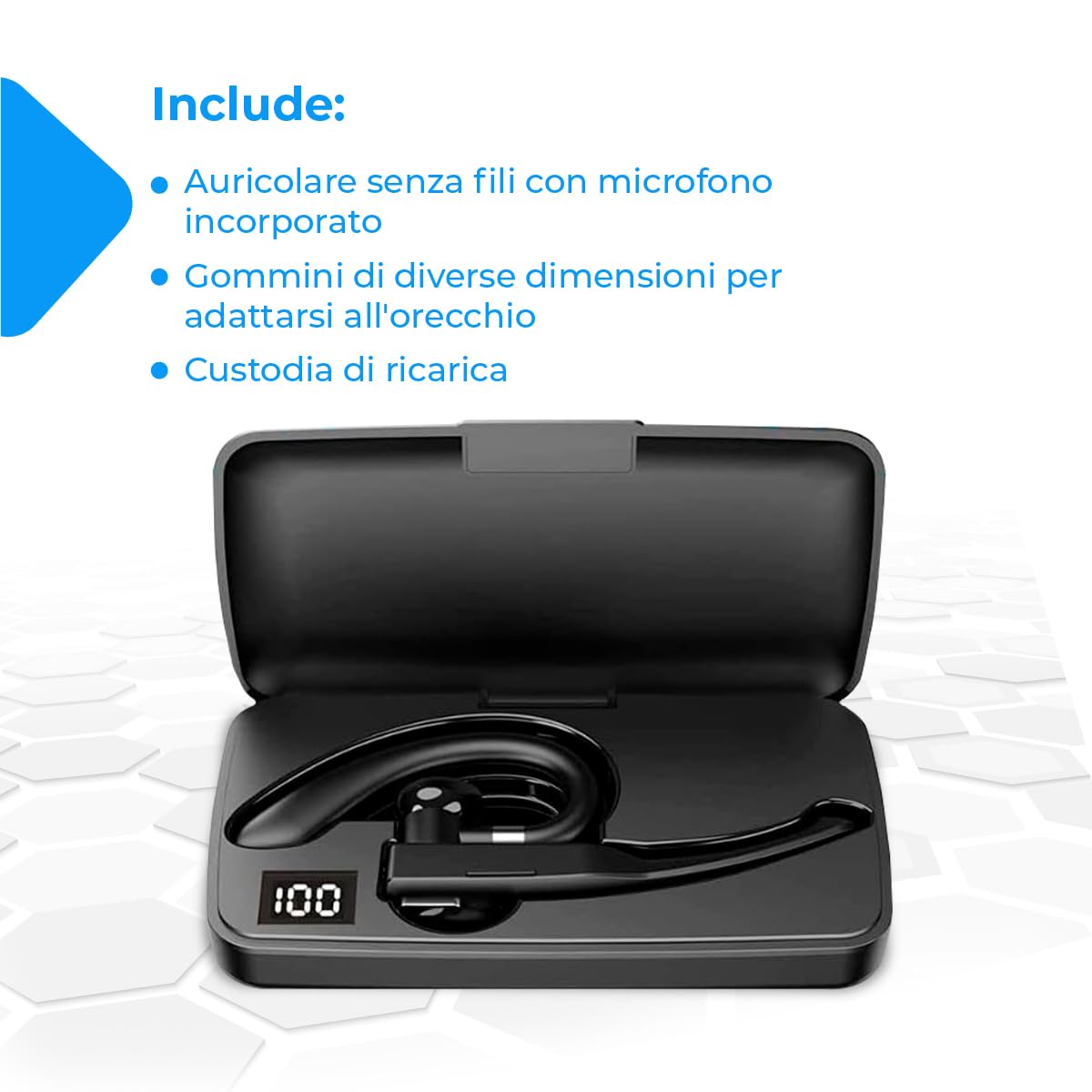 NK Auricolare Bluetooth Mono con Custodia Ricarica Lavoro