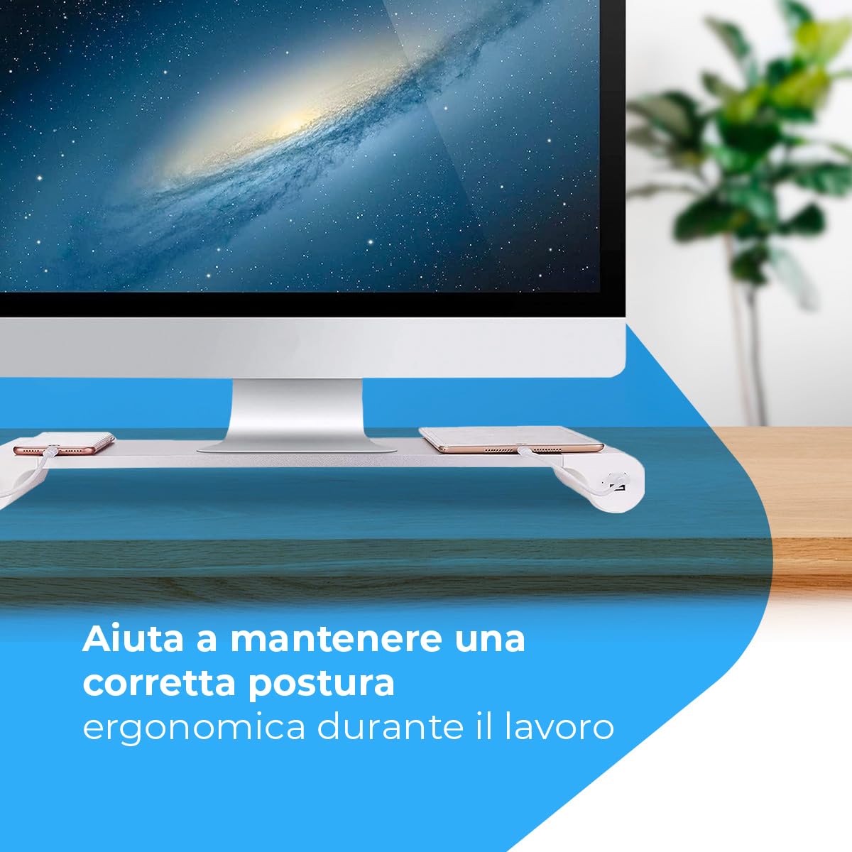 NK Supporto Monitor Alluminio USB 4 Porte 22W Argento