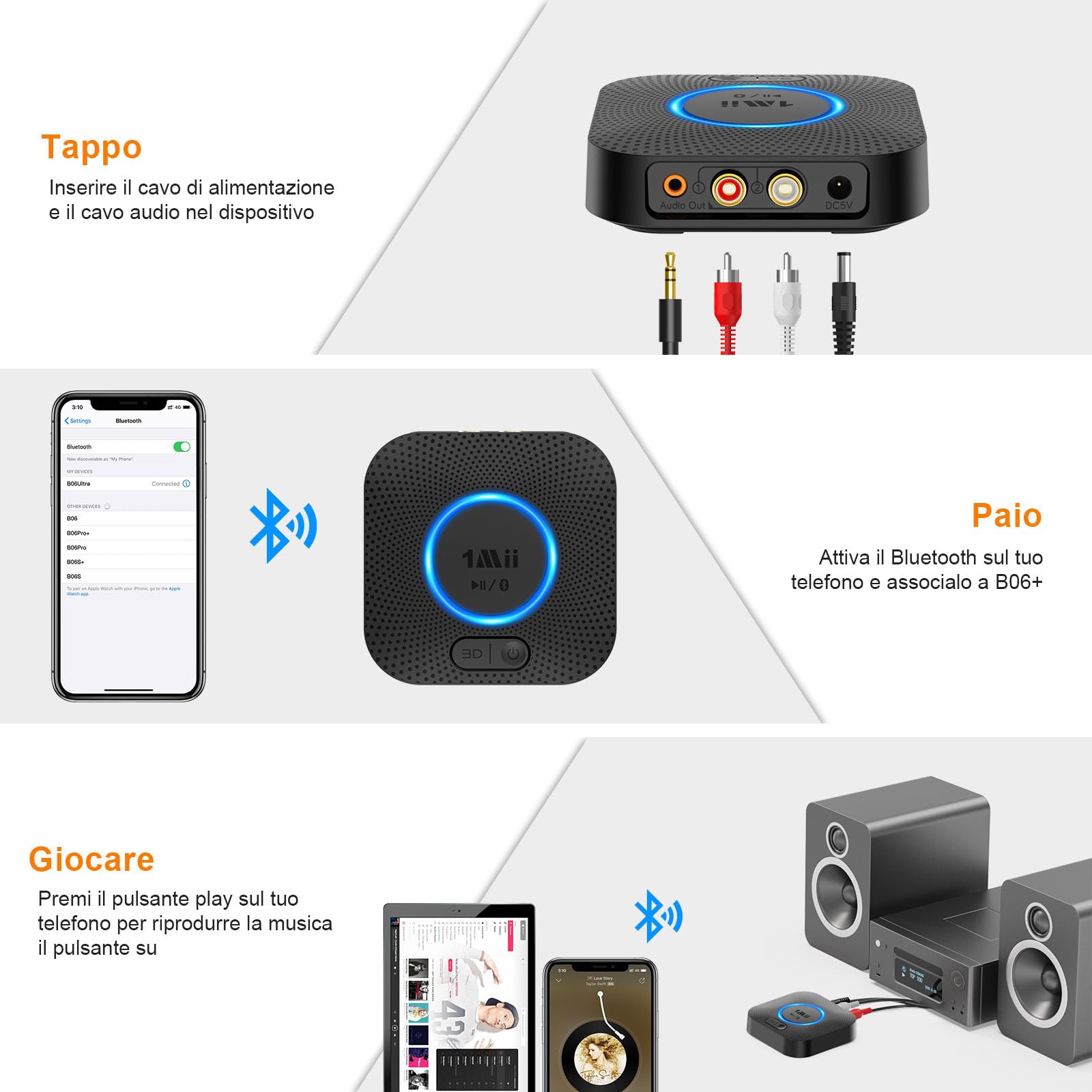 1Mii B06 Plus Ricevitore Bluetooth aptX HD 50m